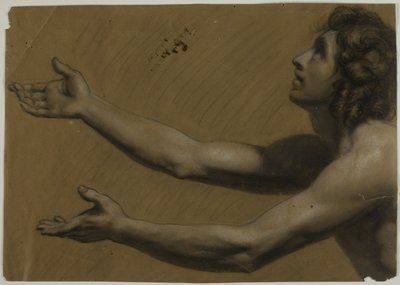 Jeune homme regardant vers le haut avec les bras tendus (recto) ; femme tenant un miroir (verso) - Francesco Podesti