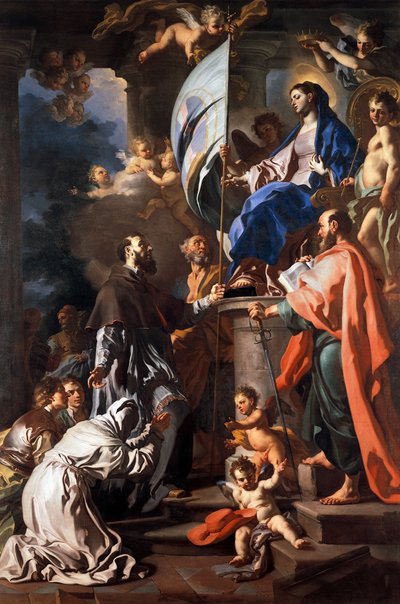 Saint Bonaventure recevant la bannière du Saint-Sépulcre de la Vierge, par Francesco Solimena (1657-1747), Cathédrale de San Paolo, Aversa, Campanie, Italie - Francesco Solimena