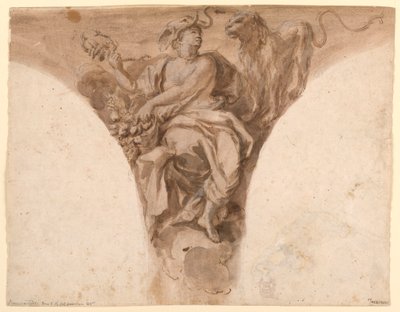 Afrique, Dessin pour un pendentif dans le vestibule baptismal de Saint-Pierre, Rome - Francesco Trevisani