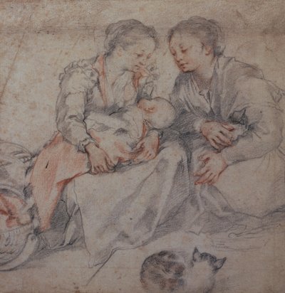 Deux femmes et un bébé avec un chat - Francesco Vanni