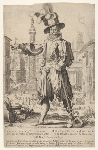 Giovanni Alto Johann Alten, Ioannes Altus debout sur la colline du Quirinal à Rome, avec hi..., 1613 - Francesco Villamena