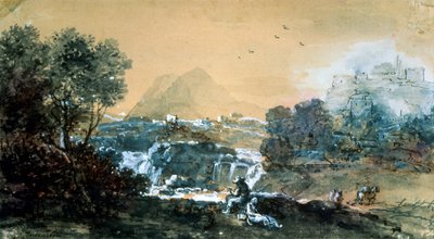 Paysage avec une cascade, peinture italienne du 18e siècle - Francesco Zuccarelli