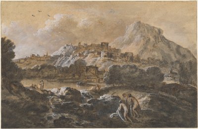 Paysage fluvial montagneux avec baigneurs - Francesco Zuccarelli
