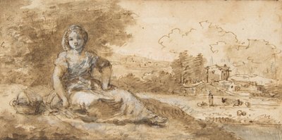 Fille Assise dans un Paysage - Francesco Zuccarelli