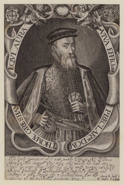Sir Thomas Gresham, marchand et financier anglais, fondateur de la Bourse royale (gravure) - Francis (after) Delaram