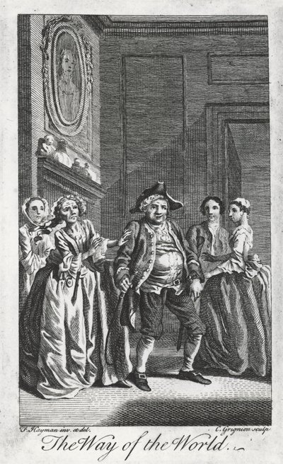 Scène de The Way of the World, de William Congreve, gravure de Charles Grignon d