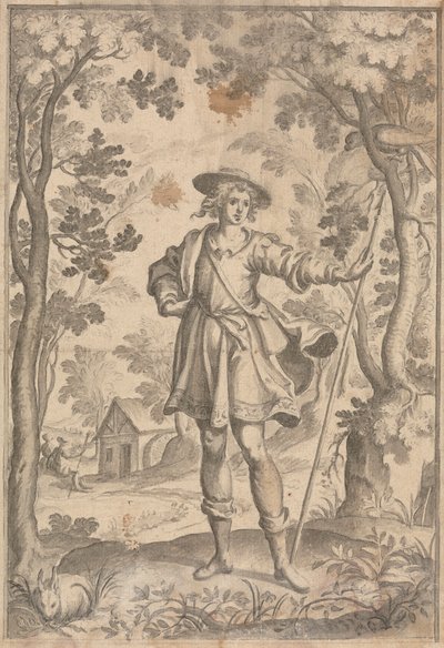 Un chasseur tenant une lance dans un cadre boisé - Francis Cleyn