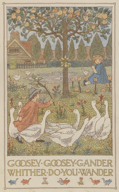 Goosey goosey gander whither do you wander (lithographie couleur) - Francis Donkin Bedford