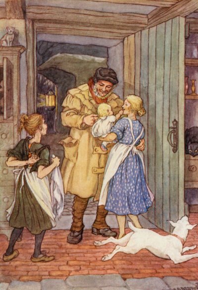 Illustration pour The Cricket on the Hearth de Charles Dickens (lithographie couleur) - Francis Donkin Bedford