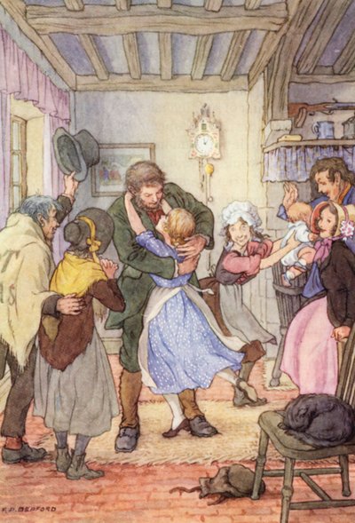 Illustration pour The Cricket on the Hearth de Charles Dickens (lithographie couleur) - Francis Donkin Bedford