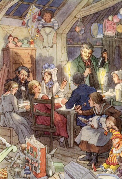 Illustration pour The Cricket on the Hearth de Charles Dickens (lithographie couleur) - Francis Donkin Bedford