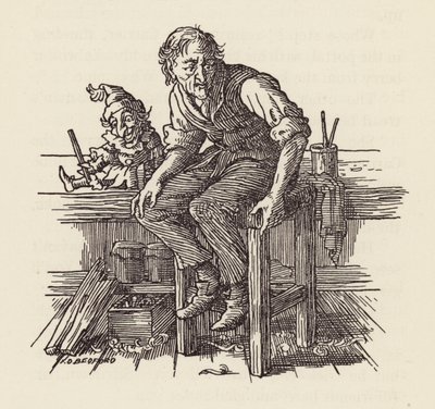 Illustration pour The Cricket on the Hearth de Charles Dickens (lithographie couleur) - Francis Donkin Bedford