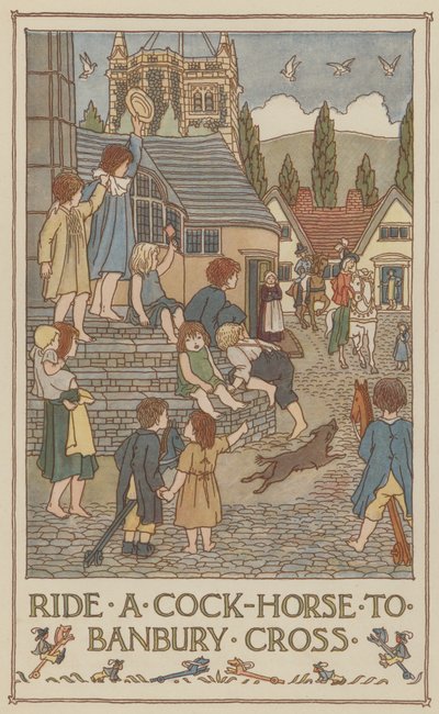Chevaucher un coq à la croix de Banbury (lithographie couleur) - Francis Donkin Bedford