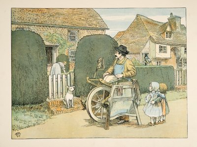The Knife Grinder, tiré de Four and Twenty Toilers, pub. 1900 (lithographie couleur) - Francis Donkin Bedford