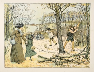 Le bûcheron, tiré de Four and Twenty Toilers, pub. 1900 (lithographie couleur) - Francis Donkin Bedford