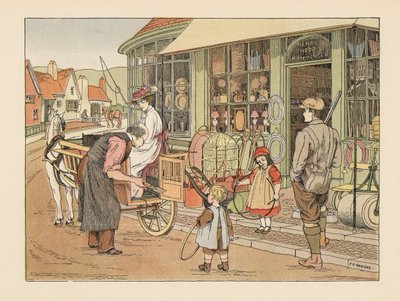 Famille victorienne chez Henry Hoop, le ferronnier du village. Chromolithographie d