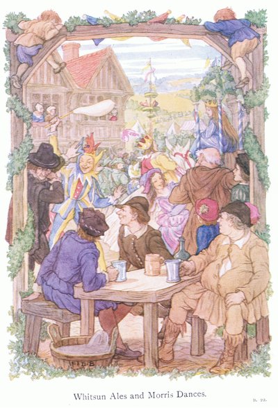 Bières de la Pentecôte et danseurs de Morris (lithographie couleur) - Francis Donkin Bedford
