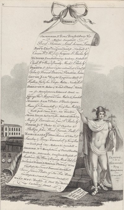 Carte de visite pour professions diverses, Birmingham, 1800 - Francis Eginton
