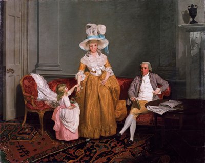 Un groupe familial, le père assis, la mère et la fille debout, dans un intérieur, XVIIIe siècle - Francis Wheatley