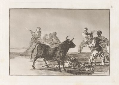 Desjarrete de la canalla con lanzas, medias-lunas, banderillas y otras armas, Planche 12 de La tauromaquia - Francisco de Goya