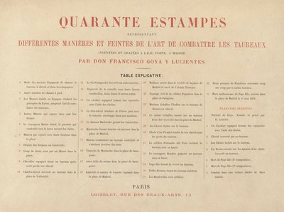 Feuille explicative, de La tauromachie (Troisième édition) - Francisco de Goya