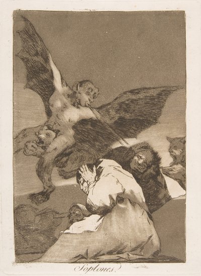 Planche 48 de Los Caprichos : Les colporteurs - Rafales de vent - Francisco de Goya
