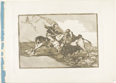 La manière dont les anciens Espagnols chassaient les taureaux à cheval en pleine campagne, planche une de L