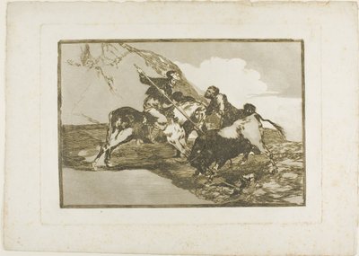 La manière dont les anciens Espagnols chassaient les taureaux à cheval en pleine campagne, planche une de L