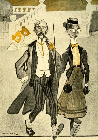 Un couple anglais en France moqué pour leur sens de la mode étrange, 1903 - Francisco Sancha y Lengo