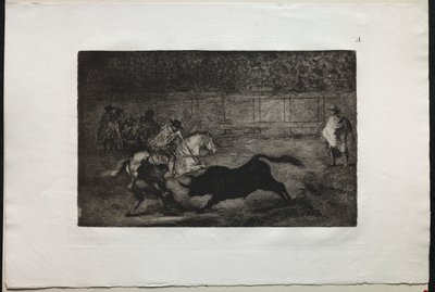 Corridas : Un chevalier espagnol monté brisant des lances courtes avec l