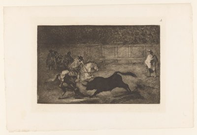 Homme à cheval enfonçant sa lance dans un taureau - Francisco de Goya