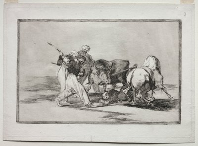 Les Maures installés en Espagne, abandonnant les superstitions du Coran, adoptèrent cet art de la chasse et lancèrent une lance sur un taureau en plein air - Francisco de Goya