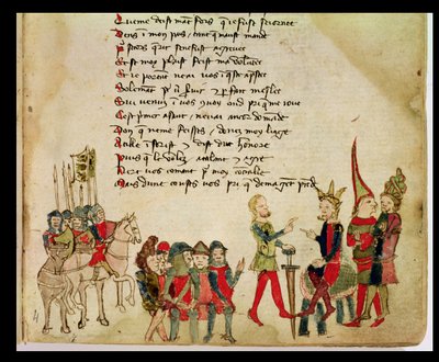 Ms Est 27 W 8.17 f.4r Attila le Hun (c.406-453) en discussion avec l
