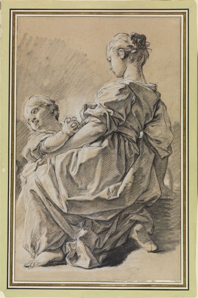 Jeune femme agenouillée avec un enfant - François Boucher
