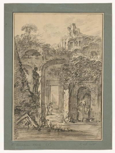Paysage de ruines romaines avec quelques personnages - François Boucher