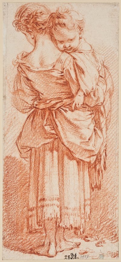 Jeune femme tenant un enfant dans ses bras, vue de dos - François Boucher