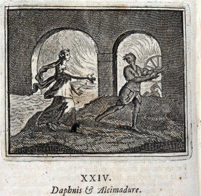 Daphnis et Alcimadura. Fables de Jean de La Fontaine (1621-95). Illustration de François Chauveau (1613-1676). Édition de 1728. - Francois Chauveau