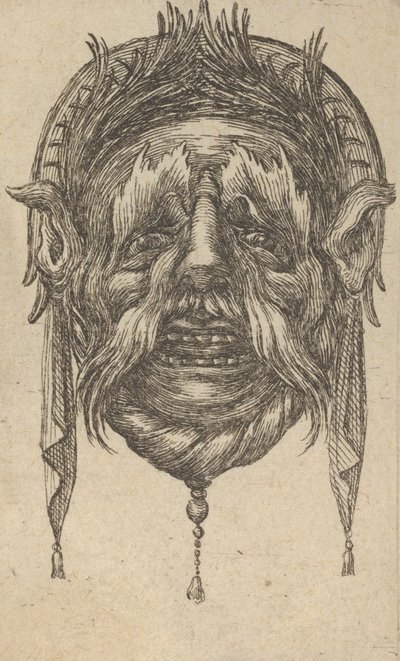Masque avec longs sourcils et moustache et une coiffe avec tissu pendant, vers 1635-45 - Francois Chauveau