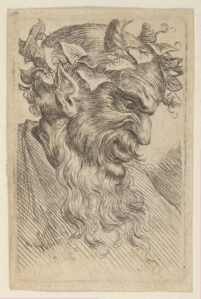 Masque de satyre avec une couronne de lierre, face à droite, de Divers Masques, vers 1635-45 - Francois Chauveau