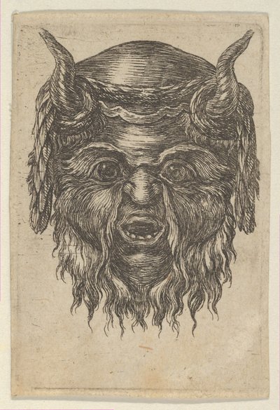 Masque de satyre avec une couronne de laurier drapée sur les cornes, de Divers Masques - Francois Chauveau