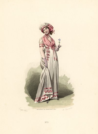 Femme en robe blanche, fichu rose et corsage - Francois Claudius (after) Compte Calix