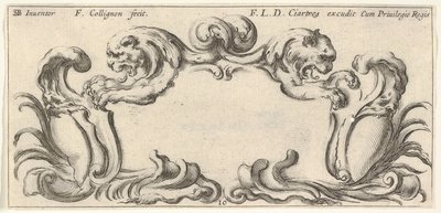 Planche 10 : un cartouche avec les têtes de deux lions de profil à gauche et à droite, vers 1640-45 - Francois Collignon
