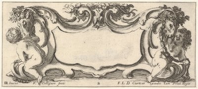 Cartouche avec un enfant vu de dos à gauche et un enfant vu de..., vers 1640-45 - Francois Collignon