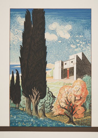 Temple avec cyprès, de Prométhée Enchaîné par Eschyle, pub. 1941 - Francois Louis Schmied