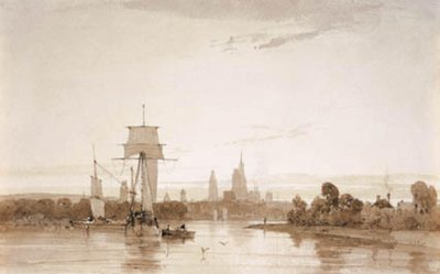 Vue de la Seine vers la cathédrale de Rouen et la ville. Matin - Francois Louis Thomas Francia