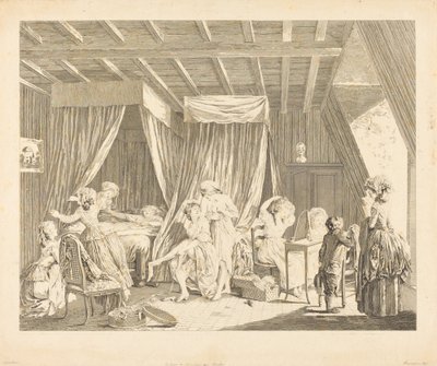 Le lever des ouvrières en modes - Francois Nicolas Barthelemy Dequevauviller after Nicolas Lavreince