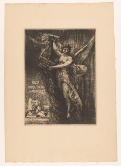 Page de titre avec ange et presse à imprimer - Francois Nicolas Chifflart