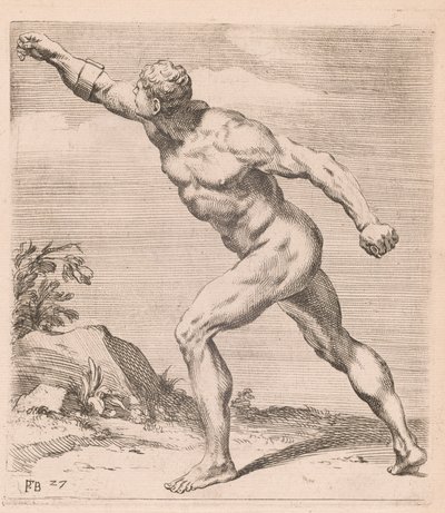 Un homme nu combattant, vue de côté, tourné à gauche (plaque 27) - Francois Perrier