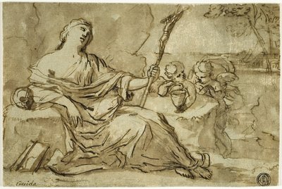 Madeleine dans le désert avec deux putti - Francois Perrier