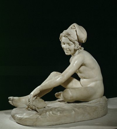 Garçon-pêcheur napolitain jouant avec une tortue (sculpture) - Francois Rude